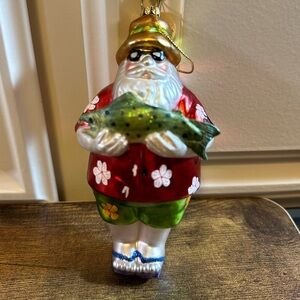 NWT Santa Claus with Fish Blown Glass Christmas Ornament